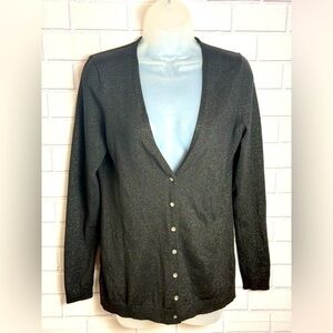Ann Taylor Black Cardigan Sweater V-Neck Knit/size XS